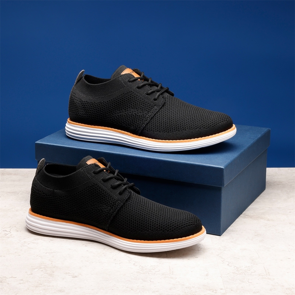 [KnitFlex Breeze] Men's Breathable Mesh Oxford Sneakers - BLACK - 1